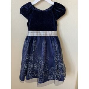 Jona Michelle Blue Silver Sparkle Cap Sleeve Pleated Lined Girls' Dress Size 7